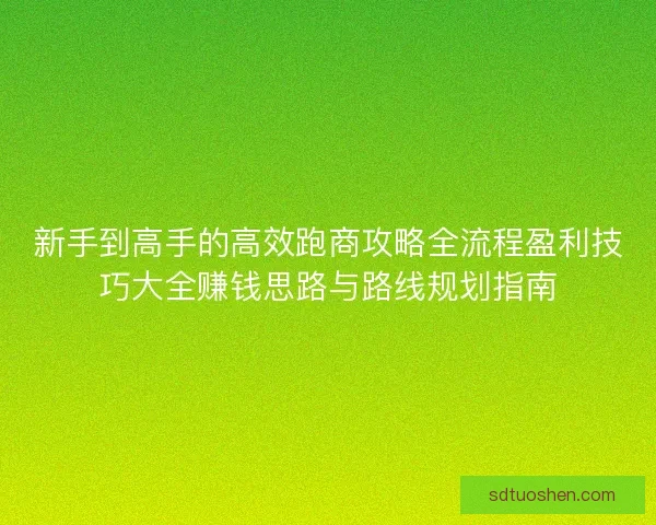新手到高手的高效跑商攻略全流程盈利技巧大全赚钱思路与路线规划指南